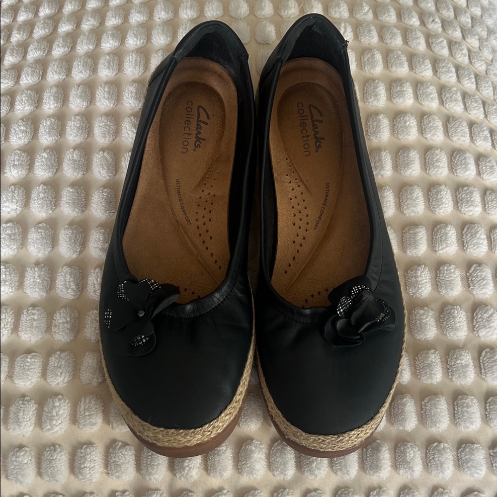 Clarks Black Flats with Floral Accent - Picture 8 of 10